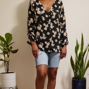 Cotton ON, women's sunflower top with epaulets, button down, v-neck, Medium